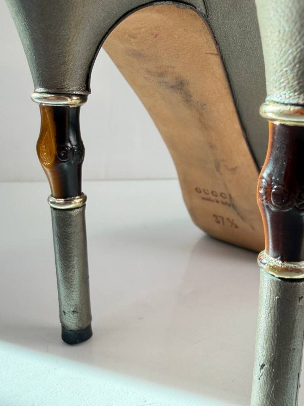 Gucci Metallic Gunmetal Gray Leather High Heel Pumps - Picture 13 of 16